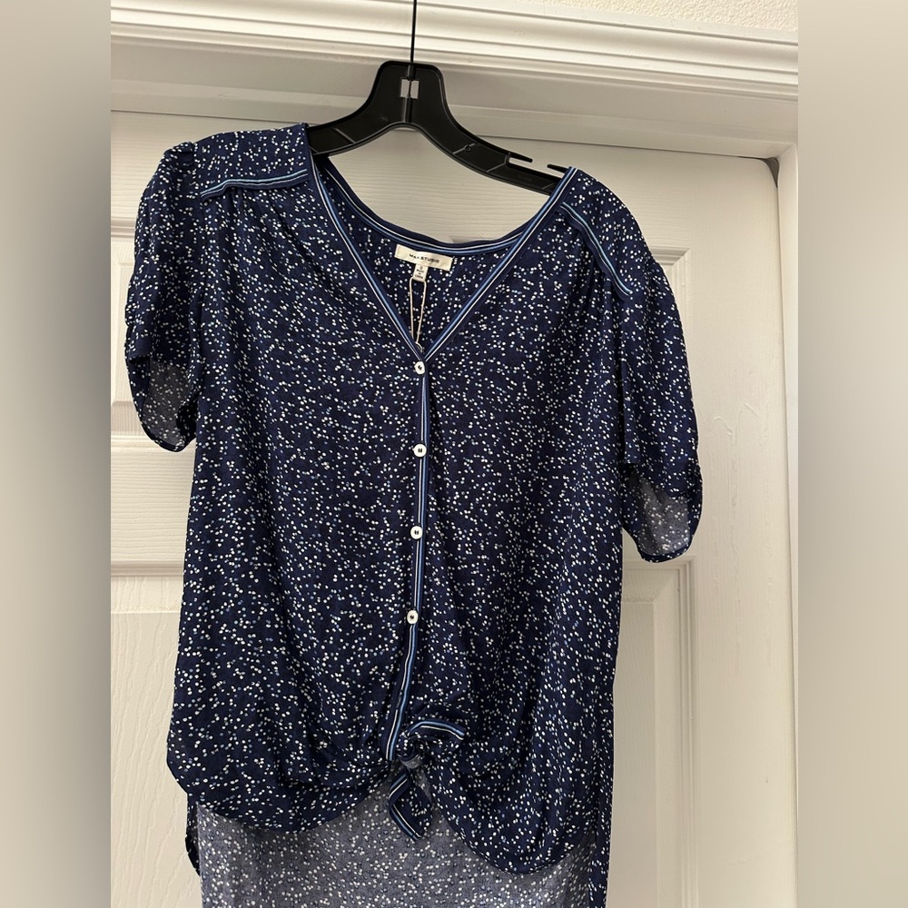 Max Studio Navy Blue Speckled Blouse